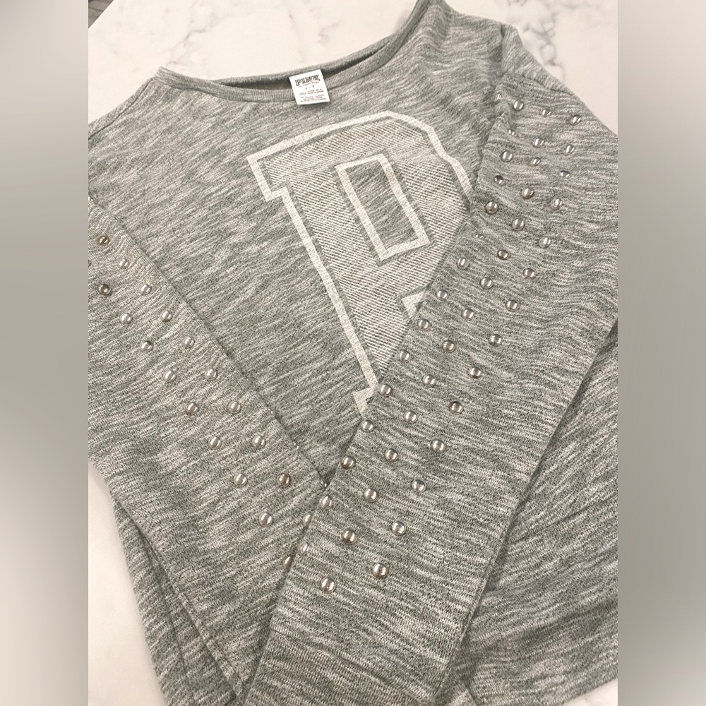 VS PINK Studded Sleeve Logo Sweatshirt Grey